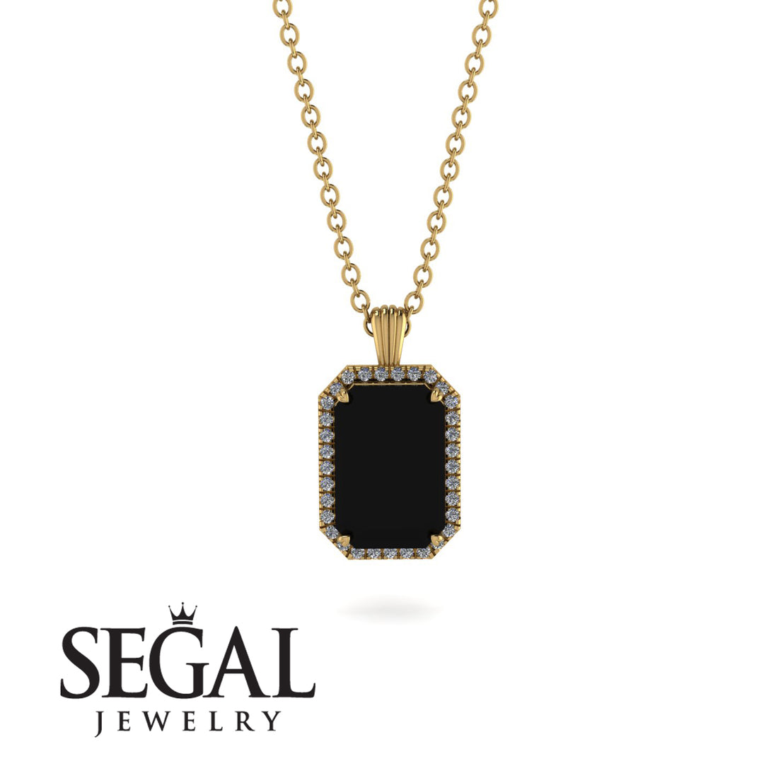 Halo Emerald Cut Black Diamond Necklace - Izabella No. 7