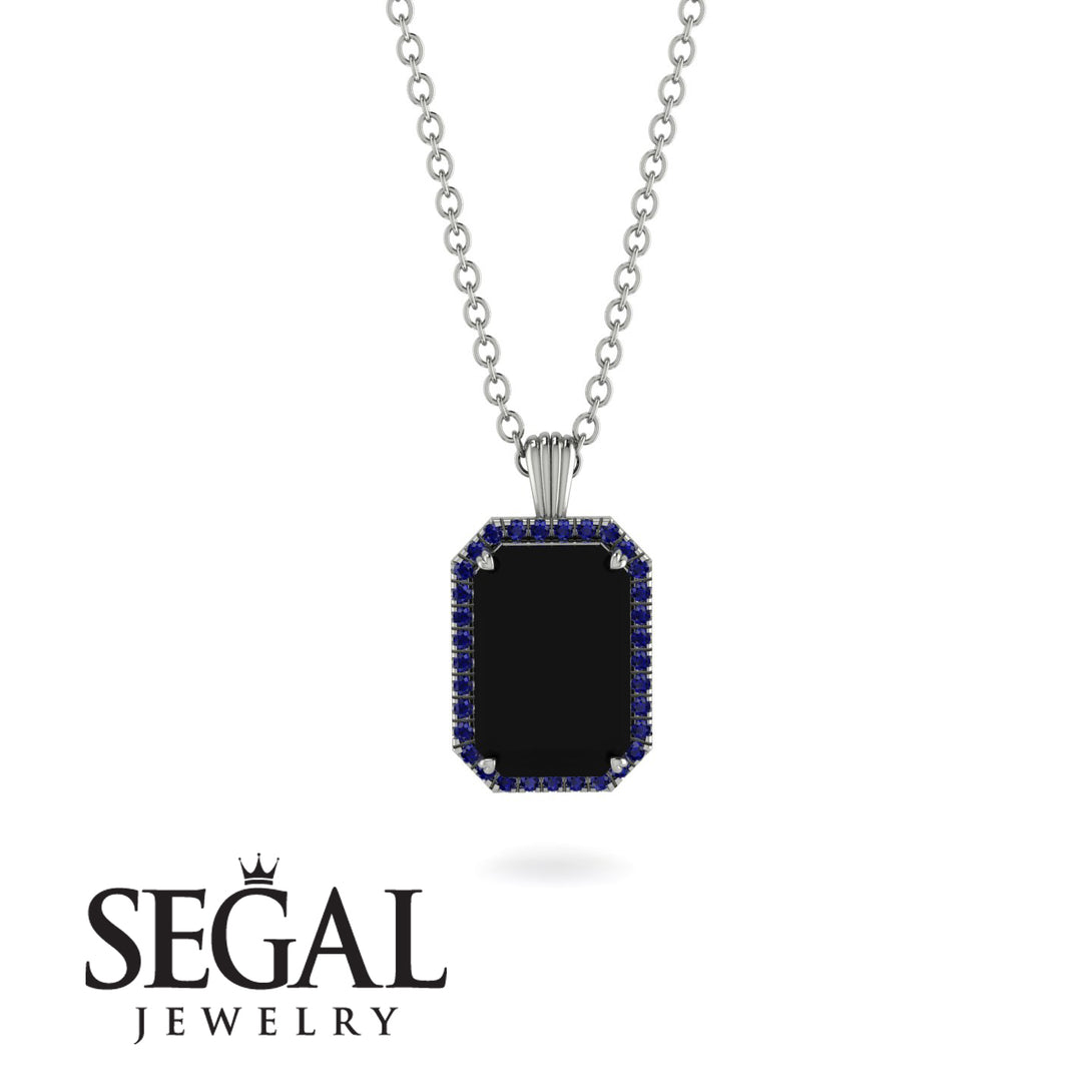 Halo Emerald Cut Black Diamond Necklace - Izabella No. 69