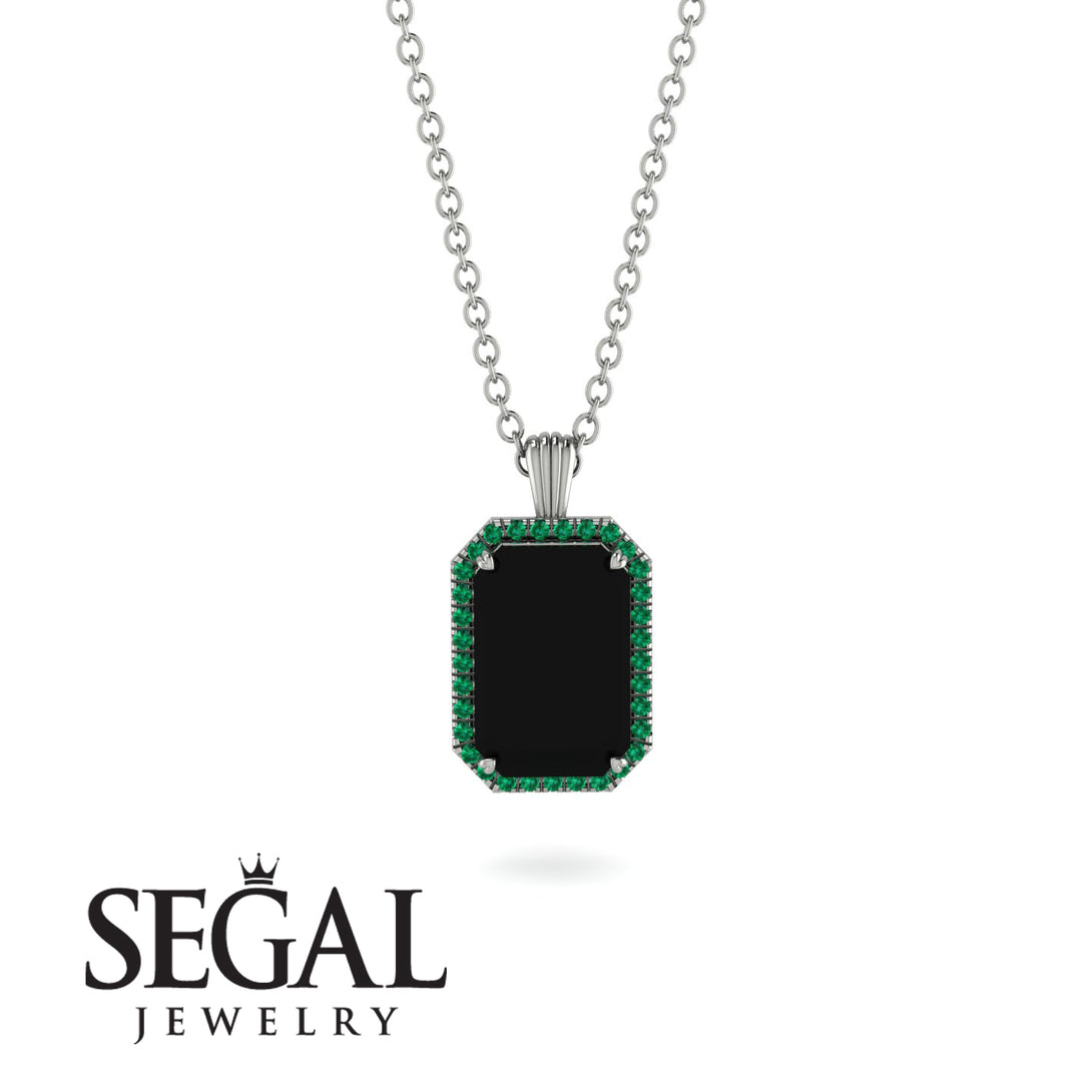 Halo Emerald Cut Black Diamond Necklace - Izabella No. 24