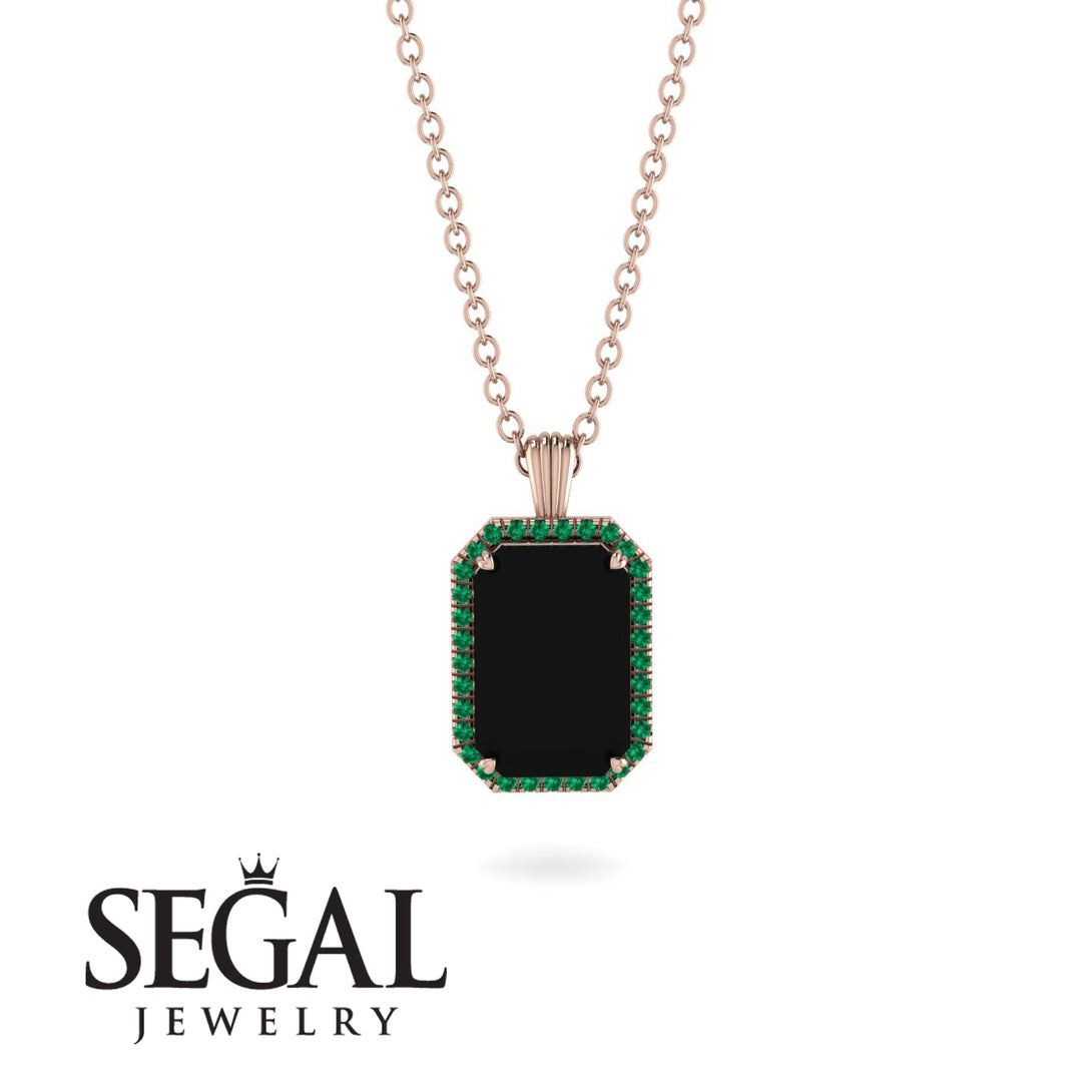 Halo Emerald Cut Black Diamond Necklace - Izabella No. 23