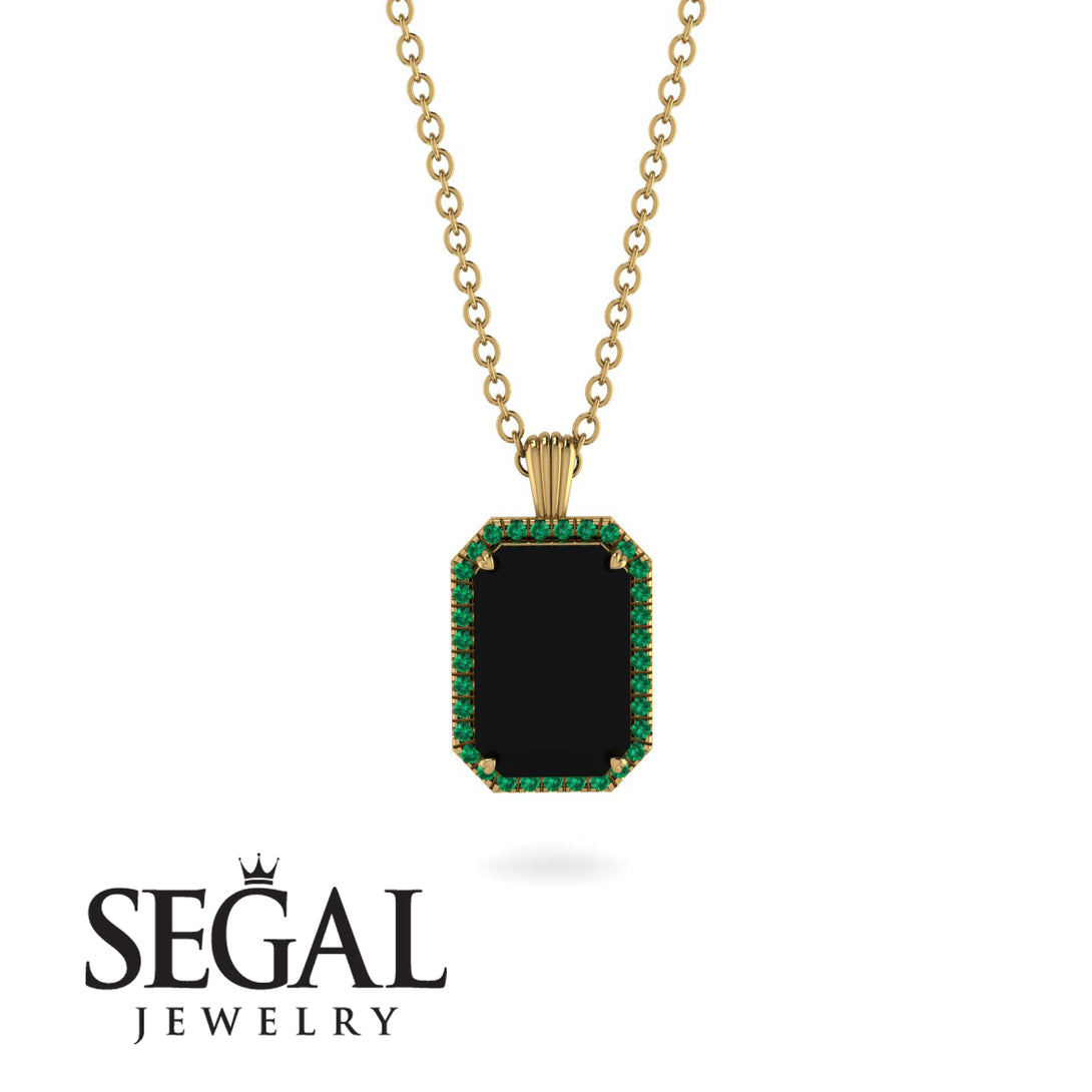 Halo Emerald Cut Black Diamond Necklace - Izabella No. 22