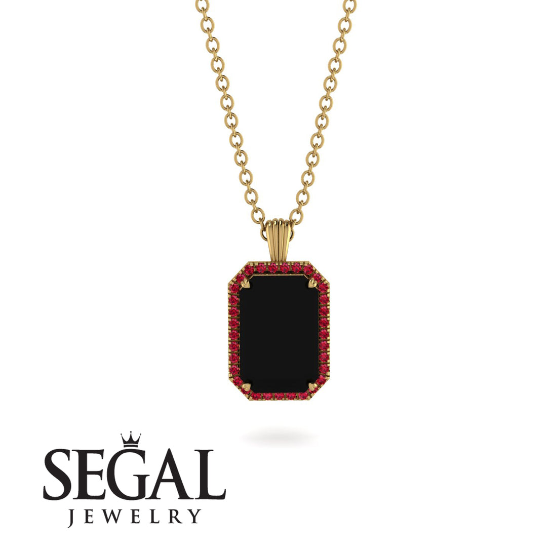 Halo Emerald Cut Black Diamond Necklace - Izabella No. 52