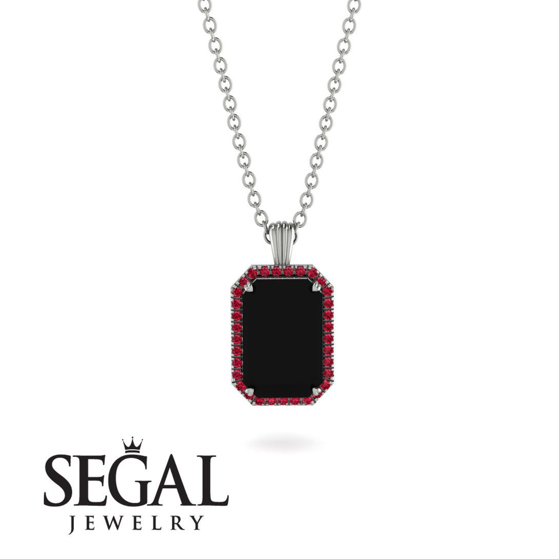 Halo Emerald Cut Black Diamond Necklace - Izabella No. 54