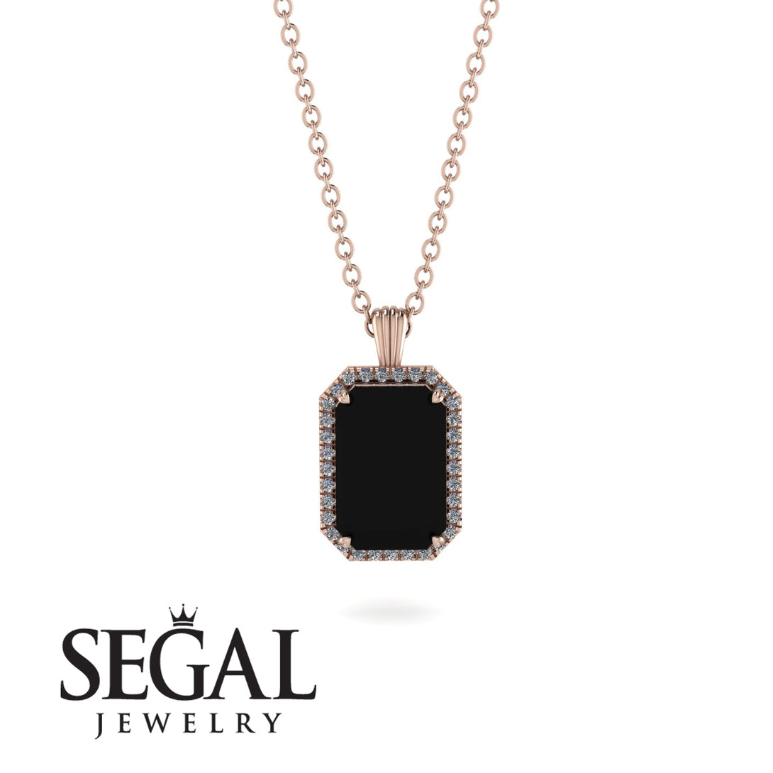 Halo Emerald Cut Black Diamond Necklace - Izabella No. 8