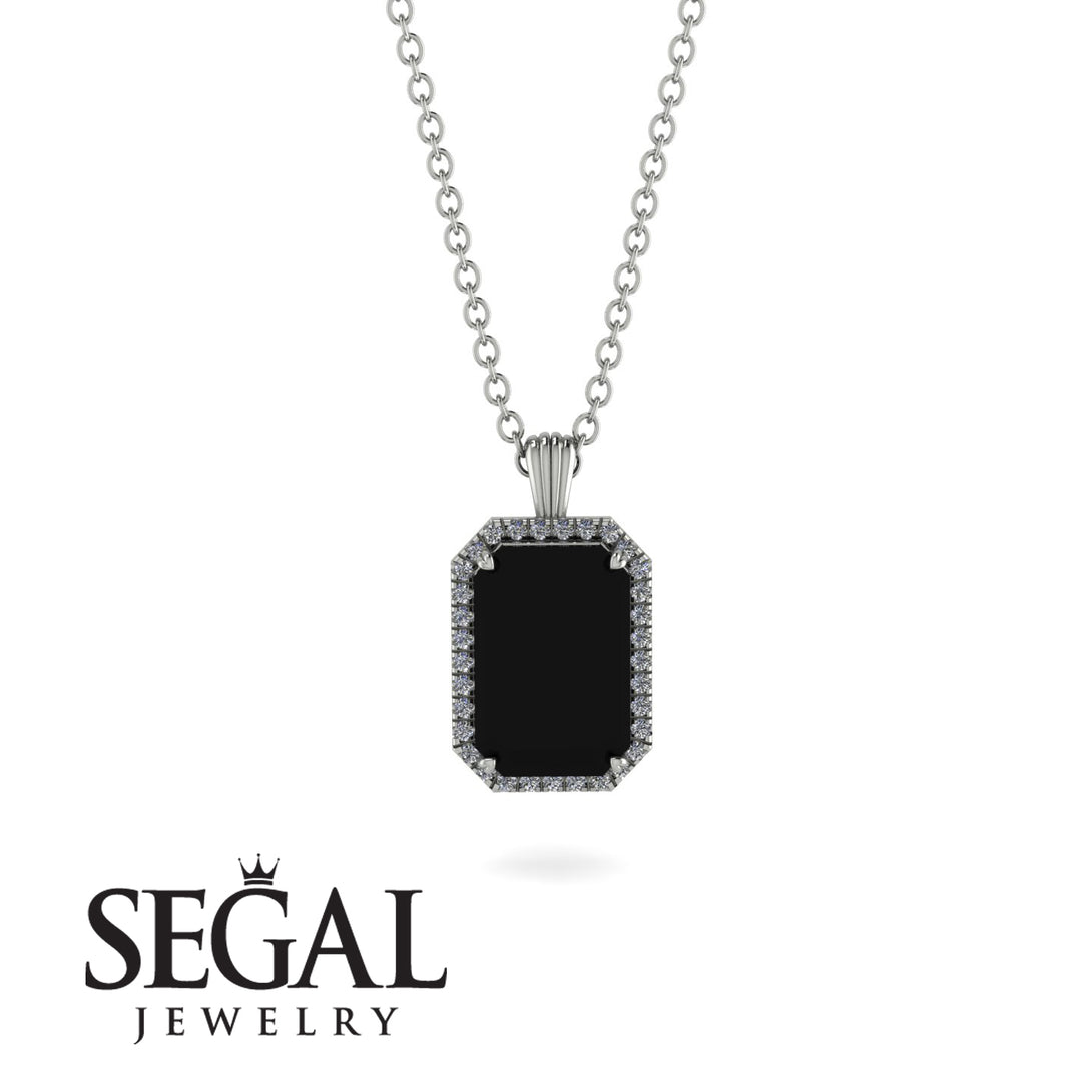 Halo Emerald Cut Black Diamond Necklace - Izabella No. 9