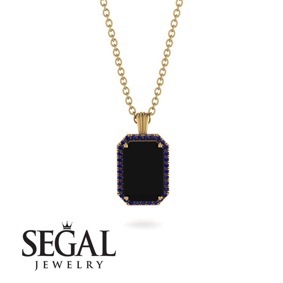 Halo Emerald Cut Black Diamond Necklace - Izabella No. 67