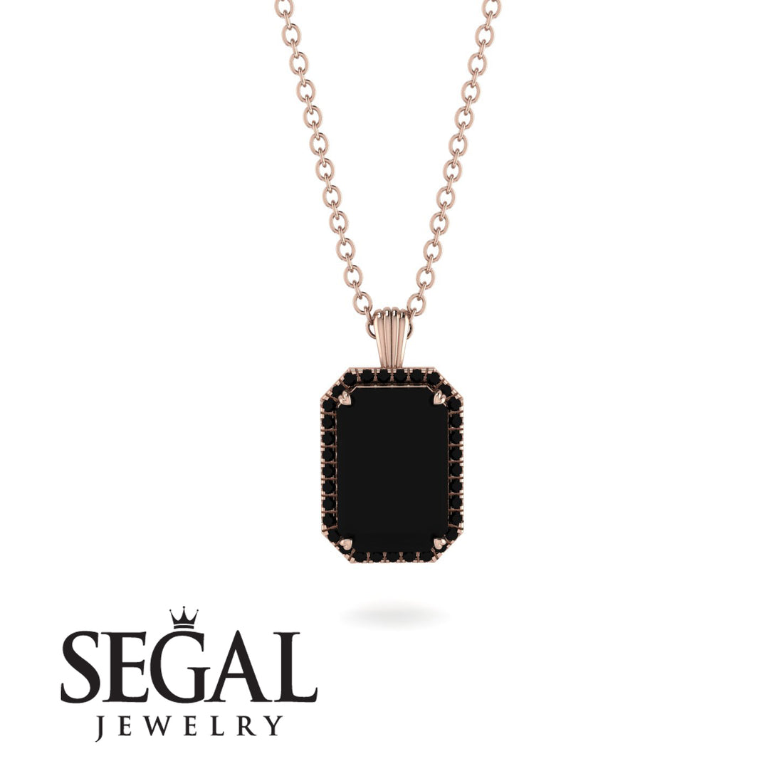 Halo Emerald Cut Black Diamond Necklace - Izabella No. 38