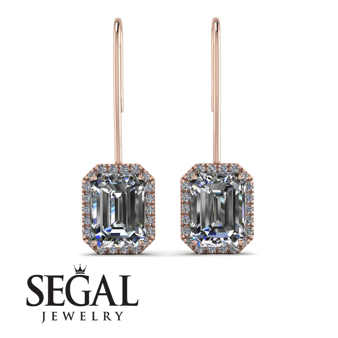 Halo Emerald Cut Diamond Earrings - Izabella No. 2