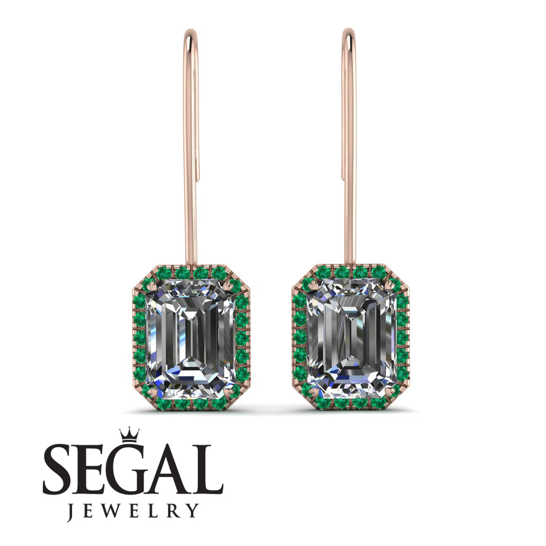 Halo Emerald Cut Diamond Earrings - Izabella No. 17