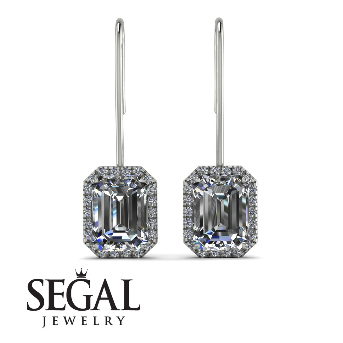 Halo Emerald Cut Diamond Earrings - Izabella No. 3