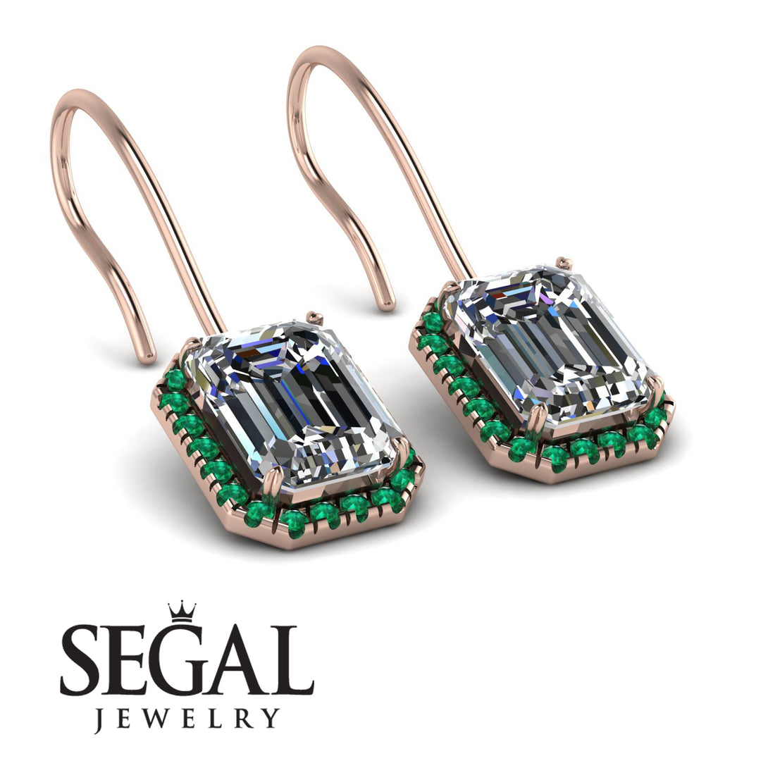 Halo Emerald Cut Diamond Earrings - Izabella No. 17