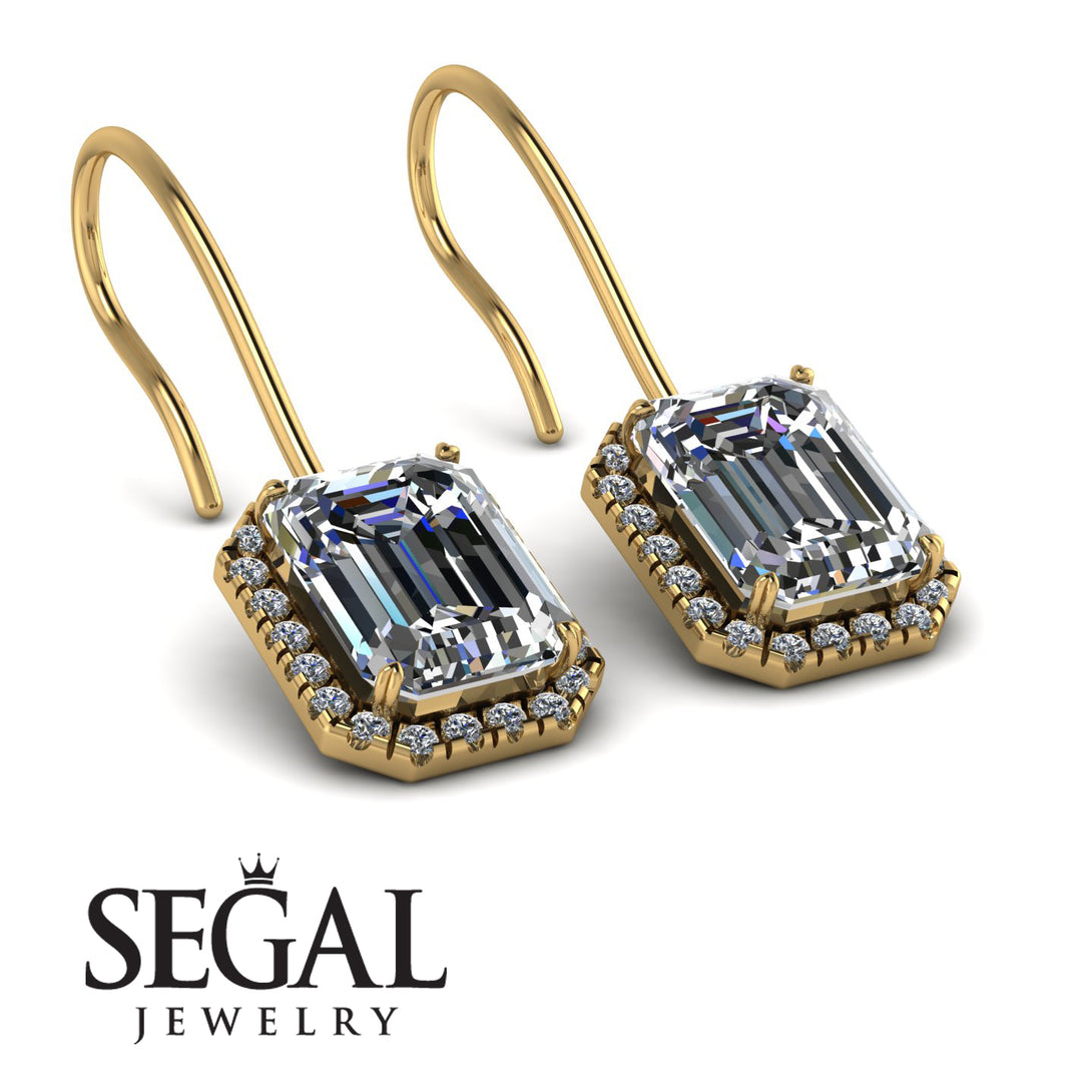 Halo Emerald Cut Diamond Earrings - Izabella No. 1