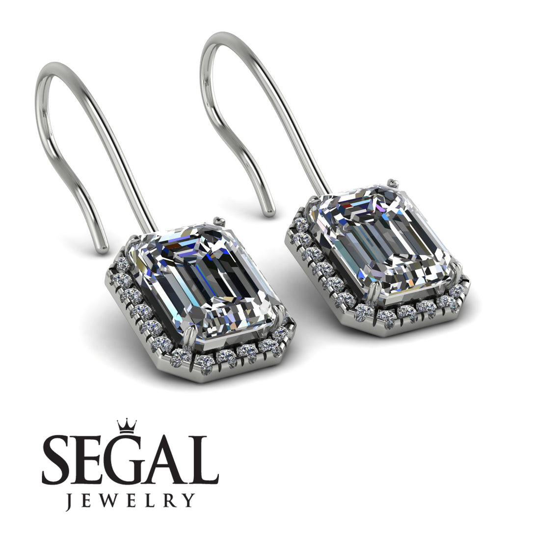 Halo Emerald Cut Diamond Earrings - Izabella No. 3