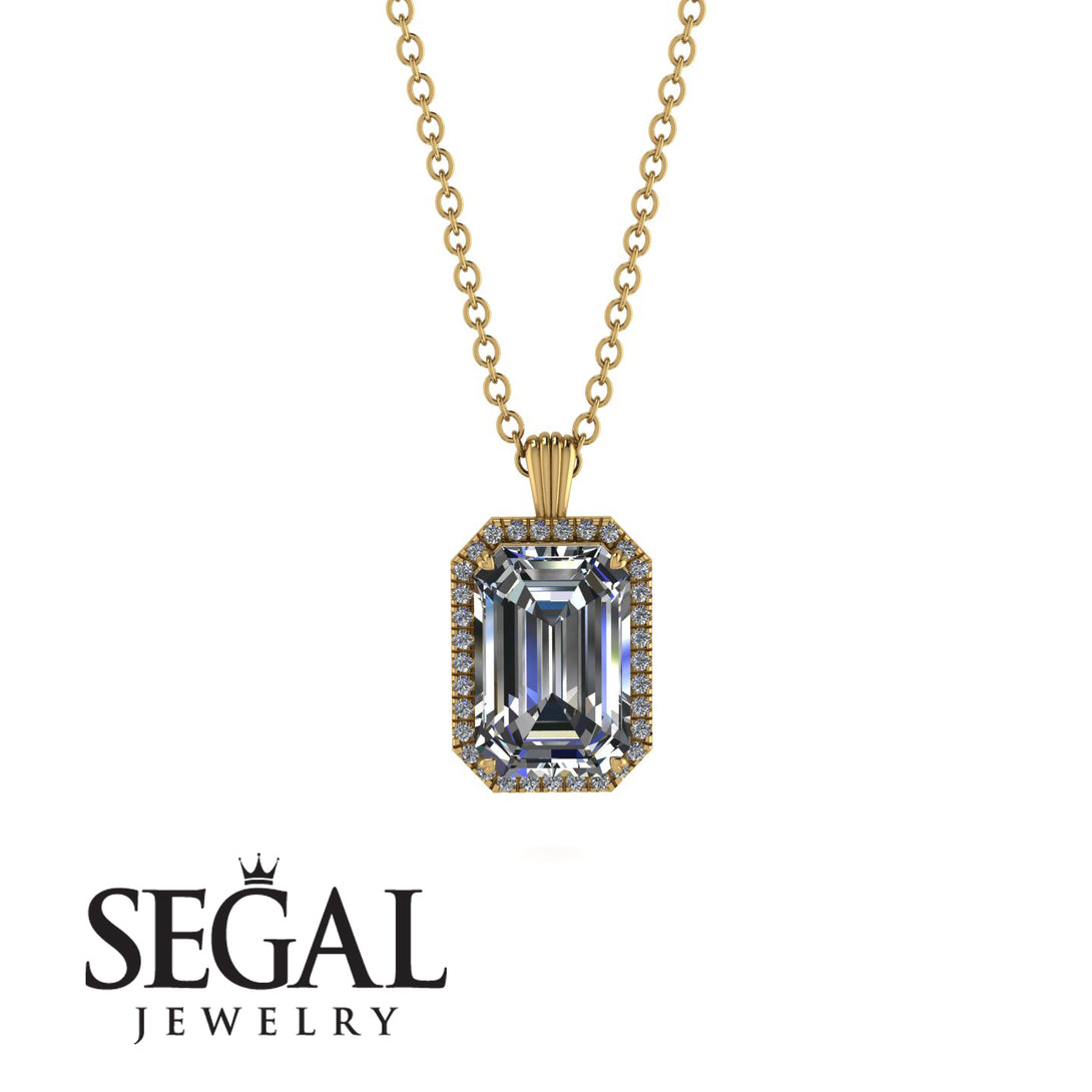 Halo Emerald Cut Diamond Necklace - Izabella No. 1