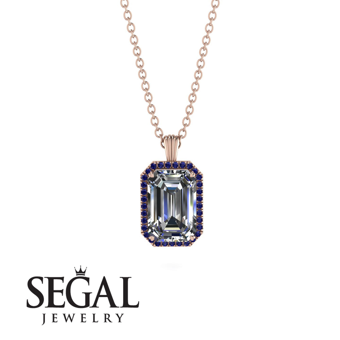 Halo Emerald Cut Diamond Necklace - Izabella No. 62