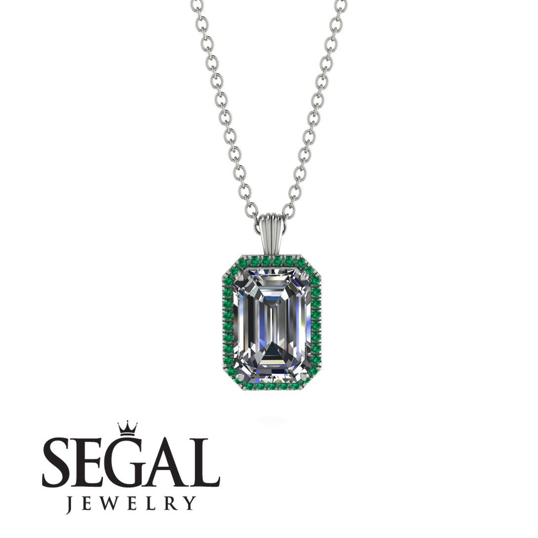Halo Emerald Cut Diamond Necklace - Izabella No. 18