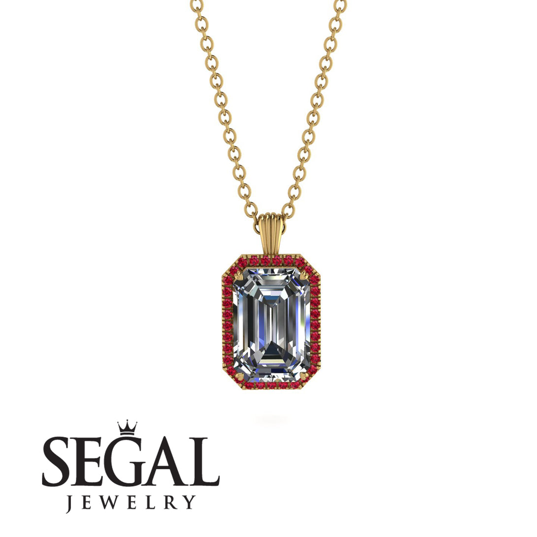 Halo Emerald Cut Diamond Necklace - Izabella No. 46