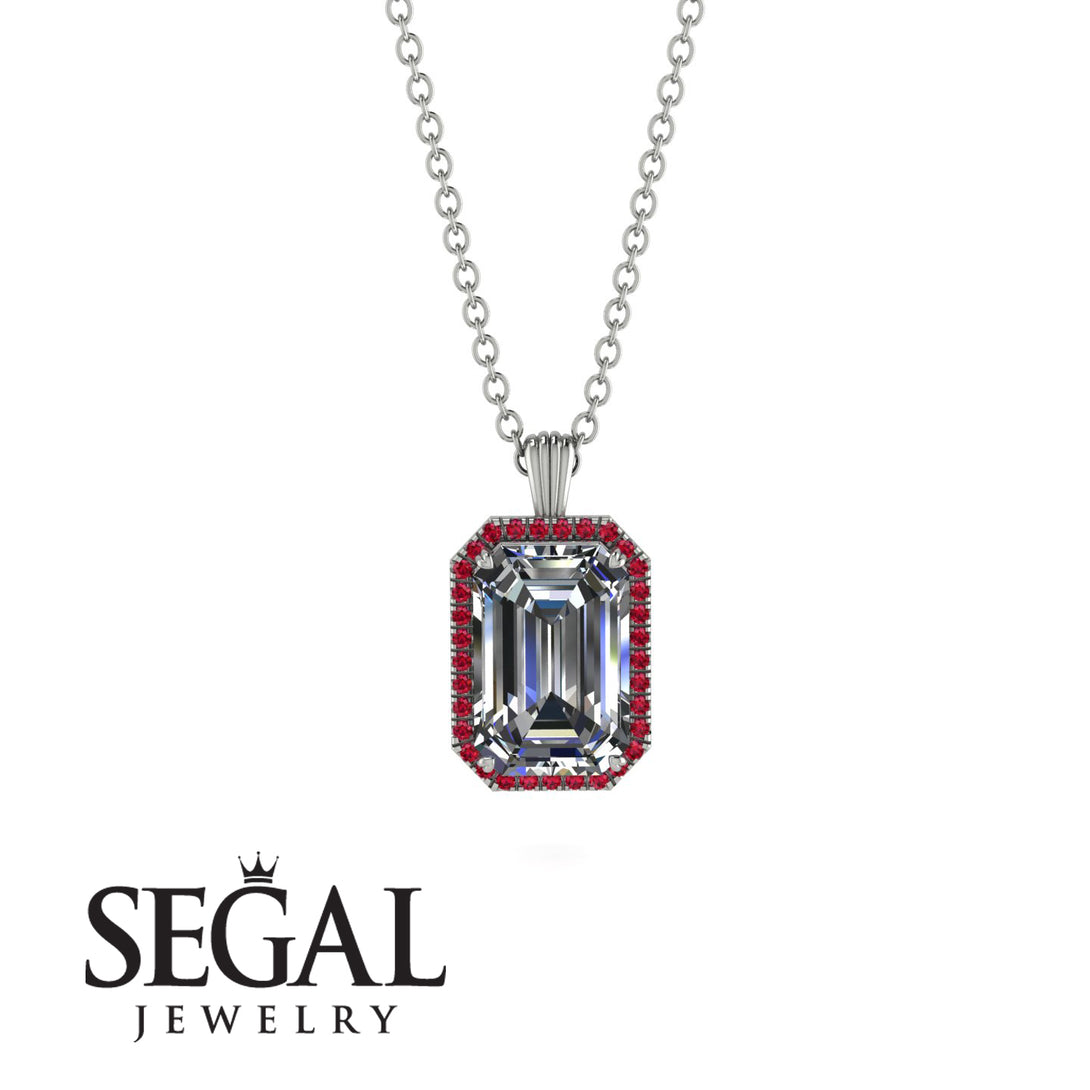 Halo Emerald Cut Diamond Necklace - Izabella No. 48