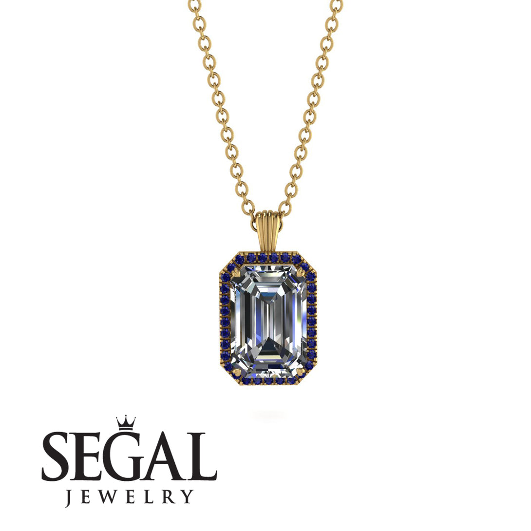 Halo Emerald Cut Diamond Necklace - Izabella No. 61