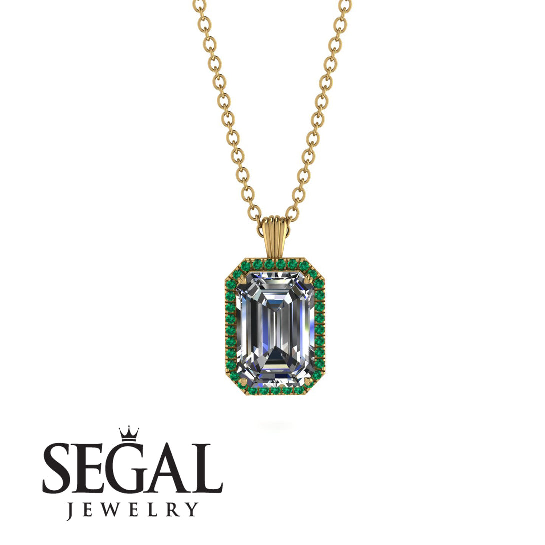Halo Emerald Cut Diamond Necklace - Izabella No. 16