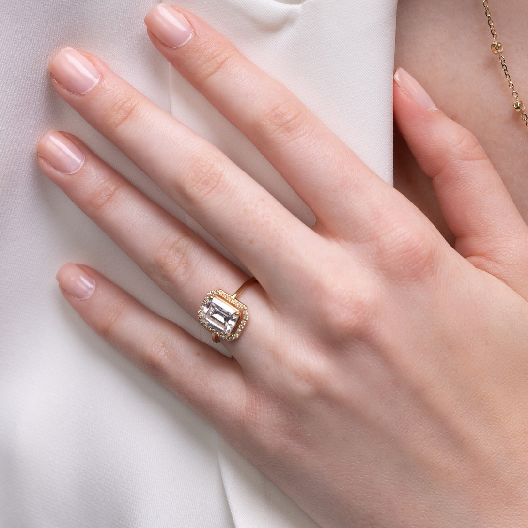 Two Tones Halo Emerald Cut Halo Diamond Engagement Ring - Izabella No. 78