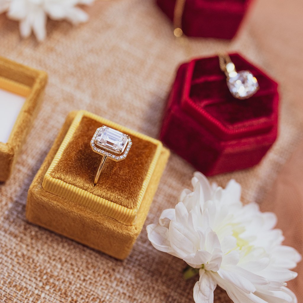 Two Tones Halo Emerald Cut Halo Diamond Engagement Ring - Izabella No. 77