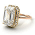 Two Tones Halo Emerald Cut Diamond Ring With Hidden Diamonds - Rowan No. 76