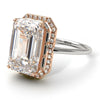 Two Tones Halo Emerald Cut Diamond Ring With Hidden Diamonds - Rowan No. 78