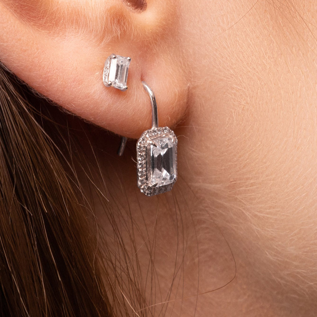 Halo Emerald Cut Black Diamond Earrings - Izabella No. 24