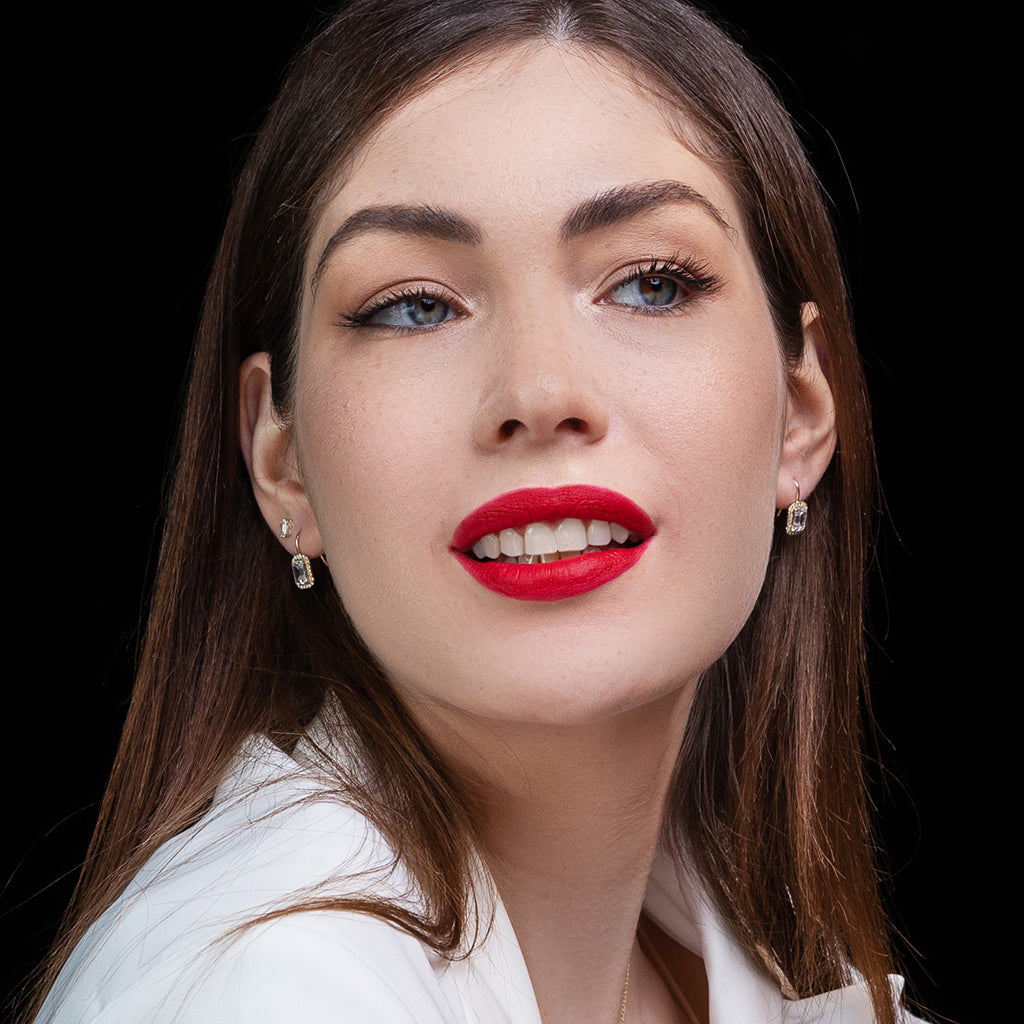 Halo Emerald Cut Sapphire Earrings - Izabella No. 13