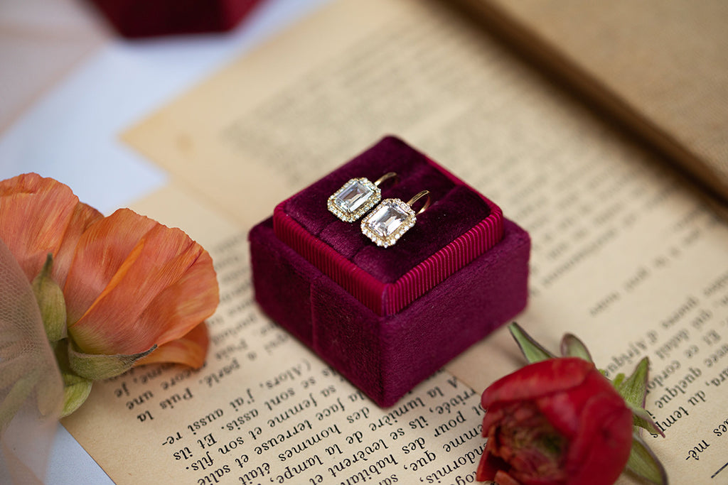 Halo Emerald Cut Black Diamond Earrings - Izabella No. 37