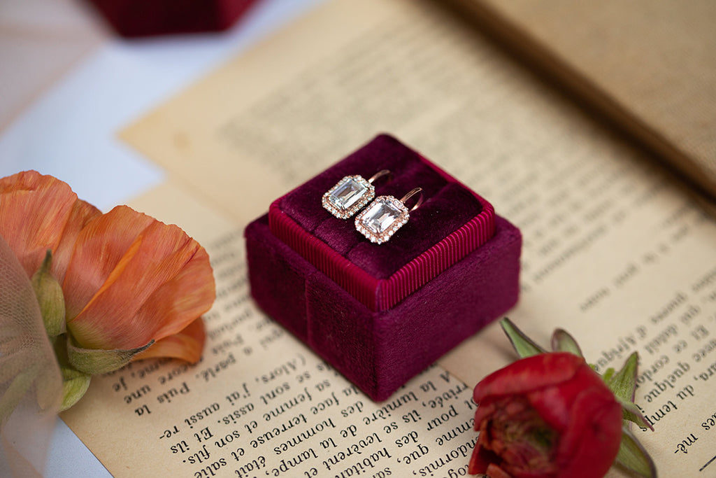Halo Emerald Cut Emerald Earrings - Izabella No. 35