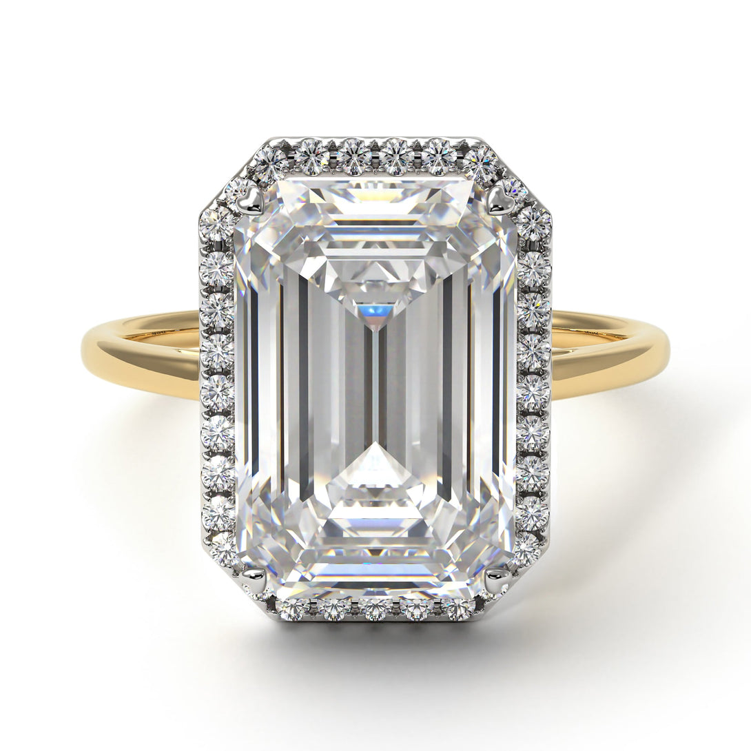 Two Tones Halo Emerald Cut Halo Diamond Engagement Ring - Izabella No. 77