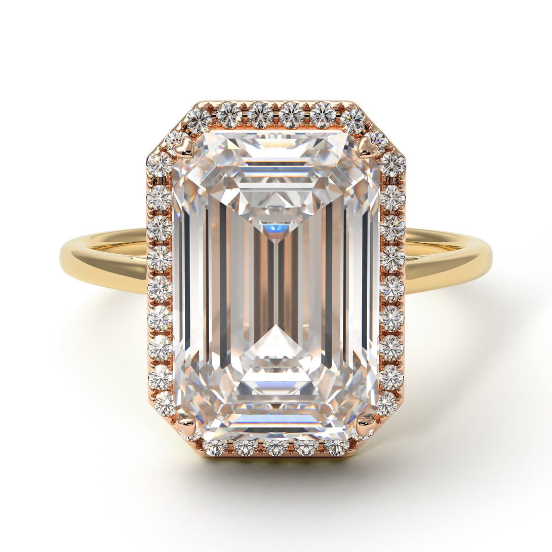 Two Tones Halo Emerald Cut Halo Diamond Engagement Ring - Izabella No. 76