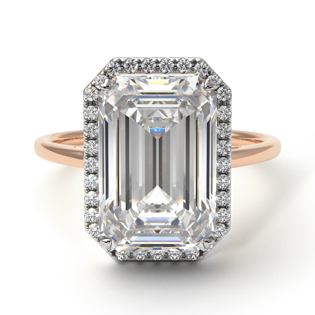 Two Tones Halo Emerald Cut Halo Diamond Engagement Ring - Izabella No. 78