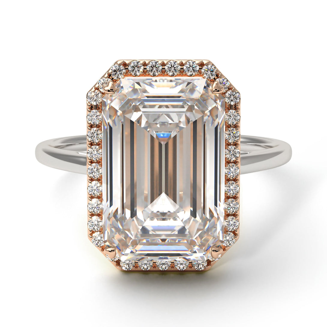 Two Tones Halo Emerald Cut Halo Diamond Engagement Ring - Izabella No. 78