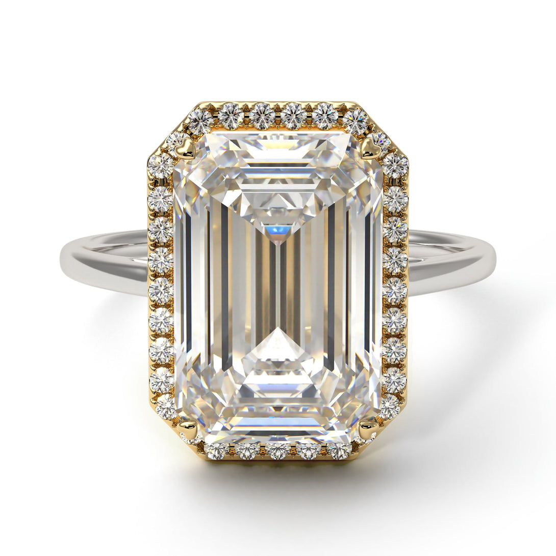 Two Tones Halo Emerald Cut Halo Diamond Engagement Ring - Izabella No. 77
