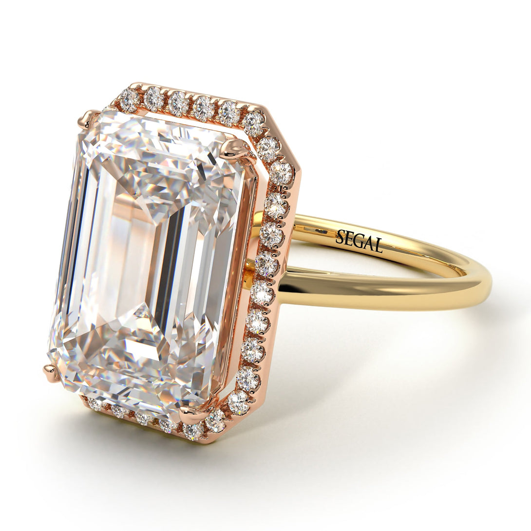 Two Tones Halo Emerald Cut Halo Diamond Engagement Ring - Izabella No. 76