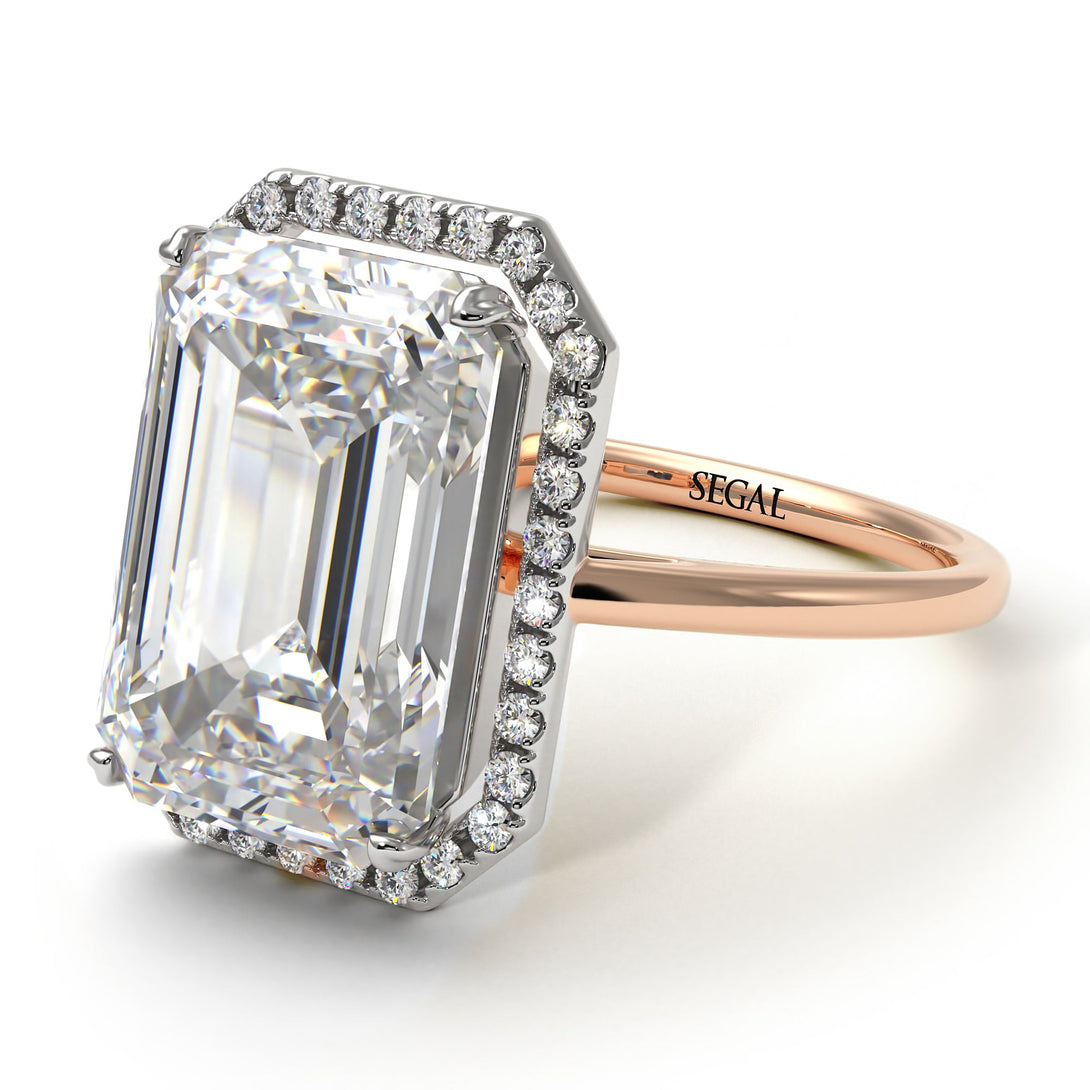 Two Tones Halo Emerald Cut Halo Diamond Engagement Ring - Izabella No. 78