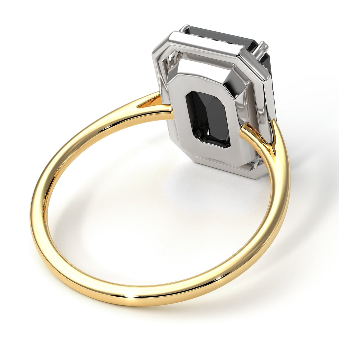 Two Tones Halo Emerald Cut Halo Black Diamond Engagement Ring - Izabella No. 80