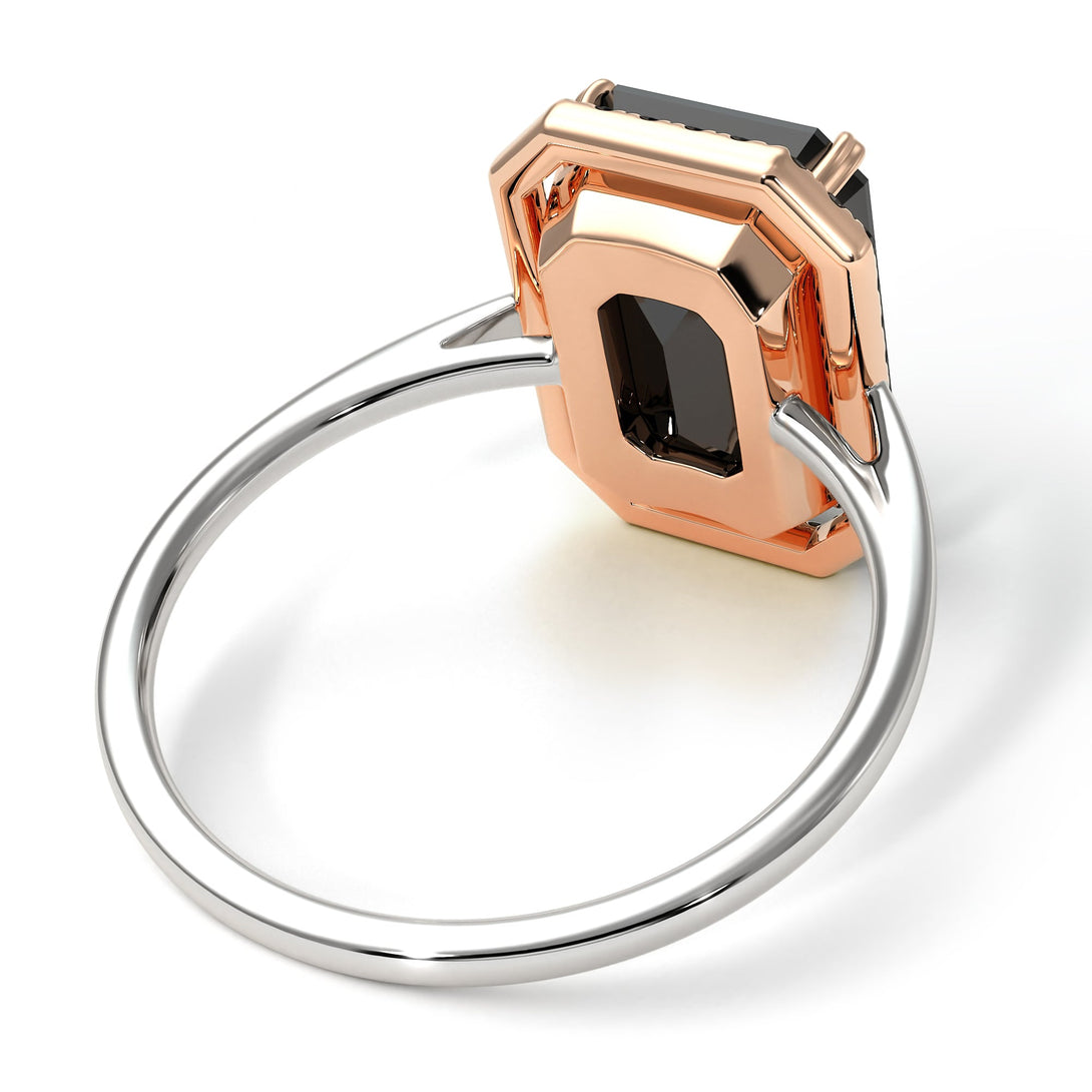 Two Tones Halo Emerald Cut Halo Black Diamond Engagement Ring - Izabella No. 81