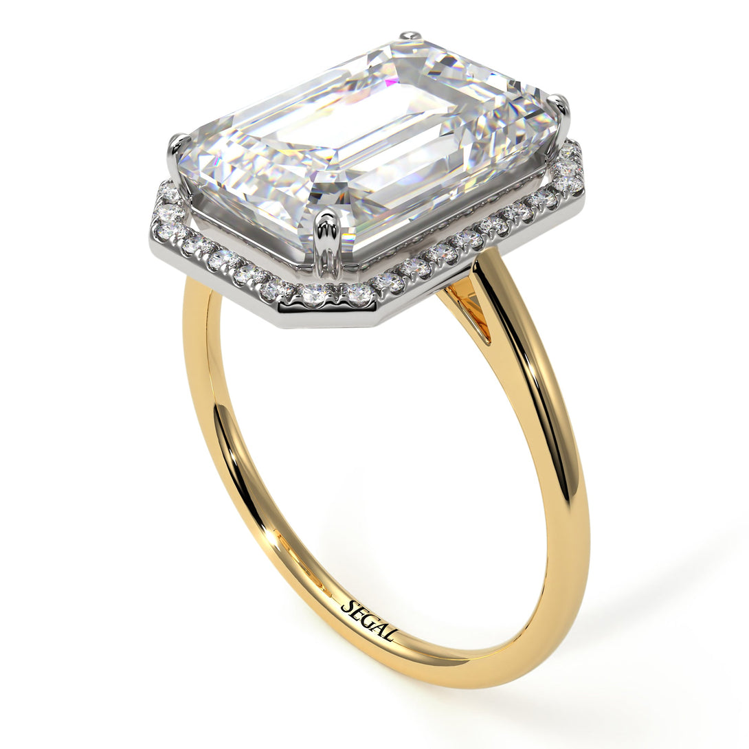 Two Tones Halo Emerald Cut Halo Diamond Engagement Ring - Izabella No. 77