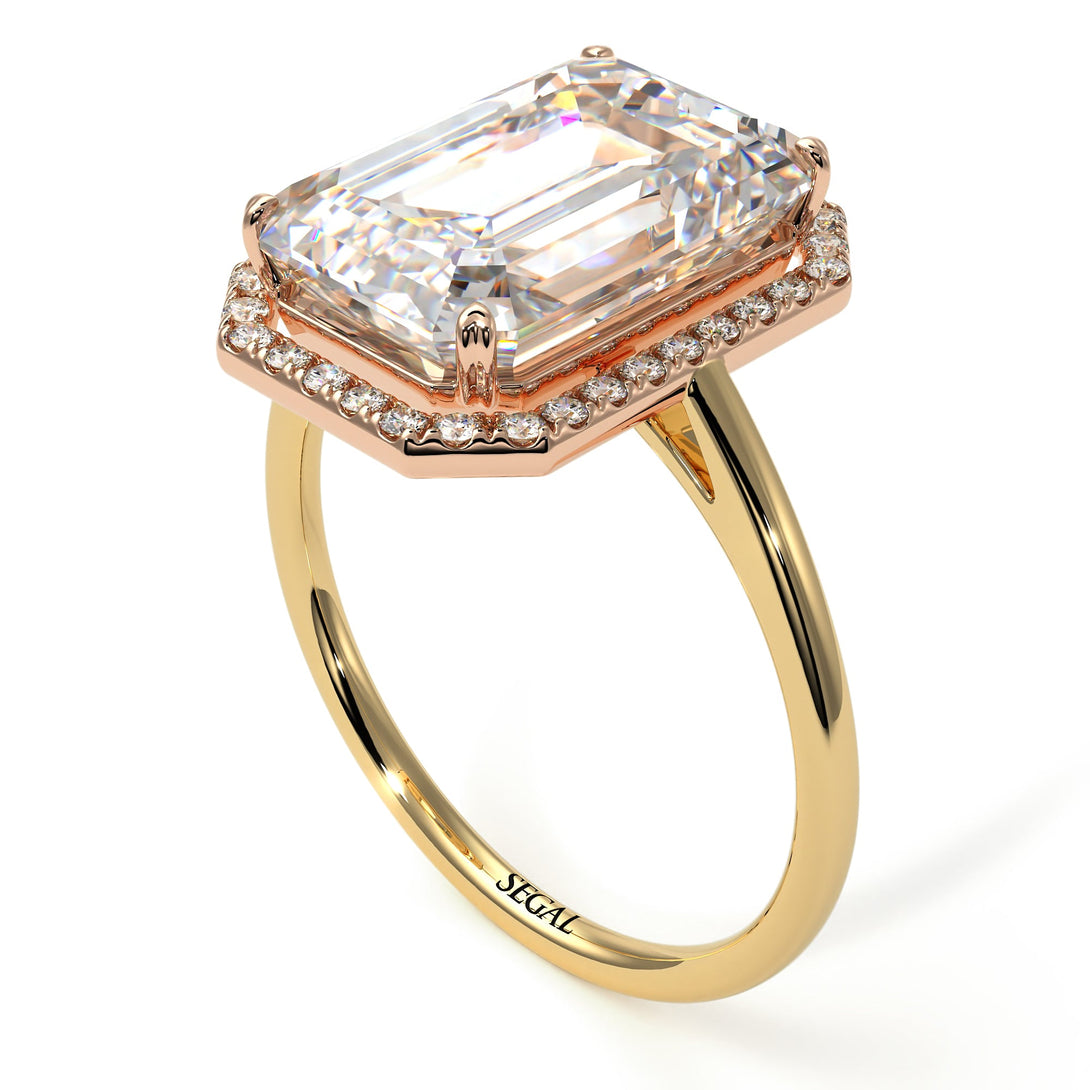 Two Tones Halo Emerald Cut Halo Diamond Engagement Ring - Izabella No. 76