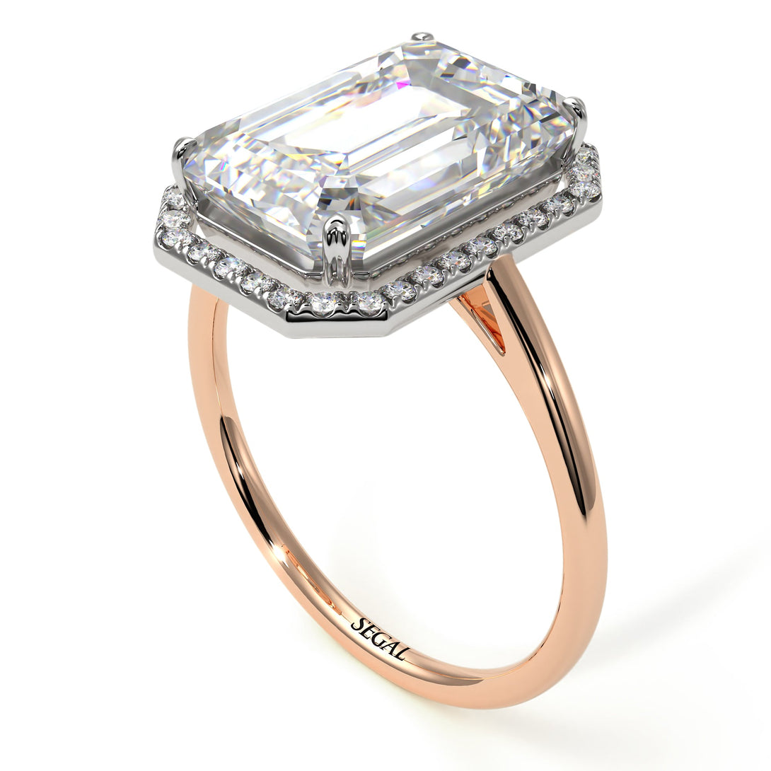 Two Tones Halo Emerald Cut Halo Diamond Engagement Ring - Izabella No. 78