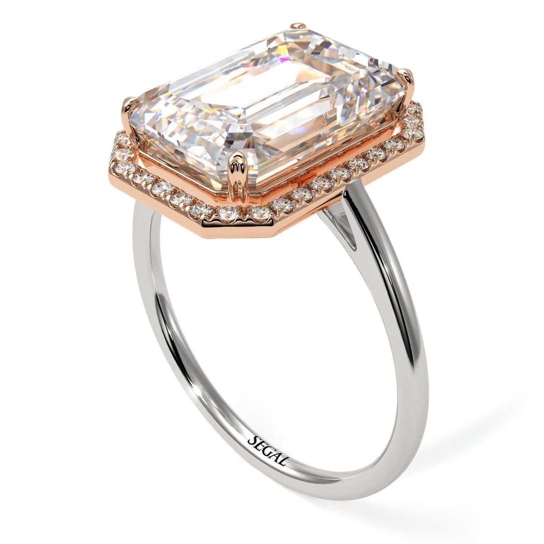 Two Tones Halo Emerald Cut Halo Diamond Engagement Ring - Izabella No. 78