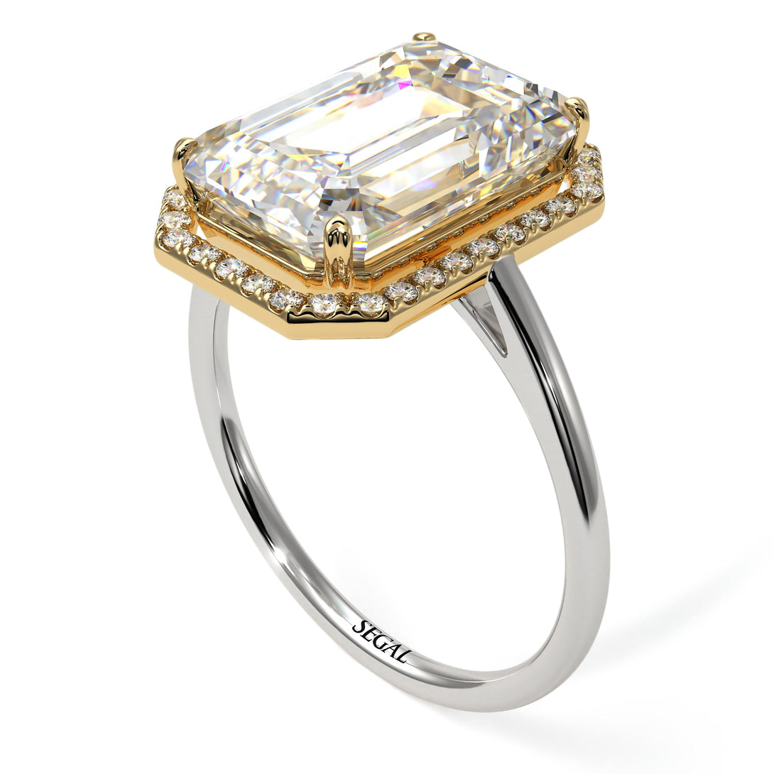 Two Tones Halo Emerald Cut Halo Diamond Engagement Ring - Izabella No. 77
