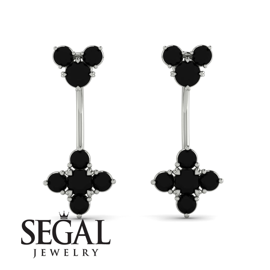 Hanging Black Diamond Compass Earrings - Brittany No. 39