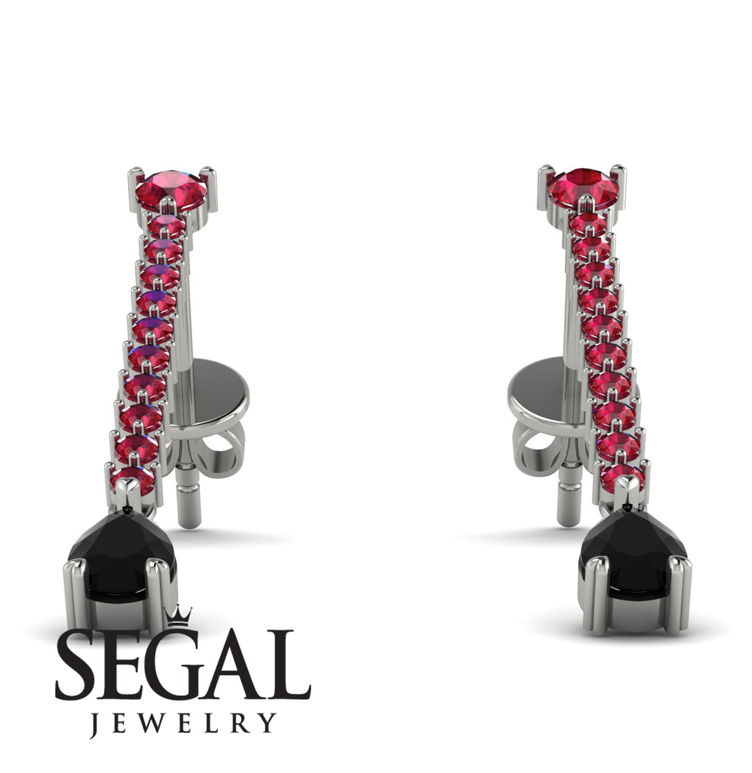 Hanging Oval Black Diamond Earrings - Tatiana No. 42