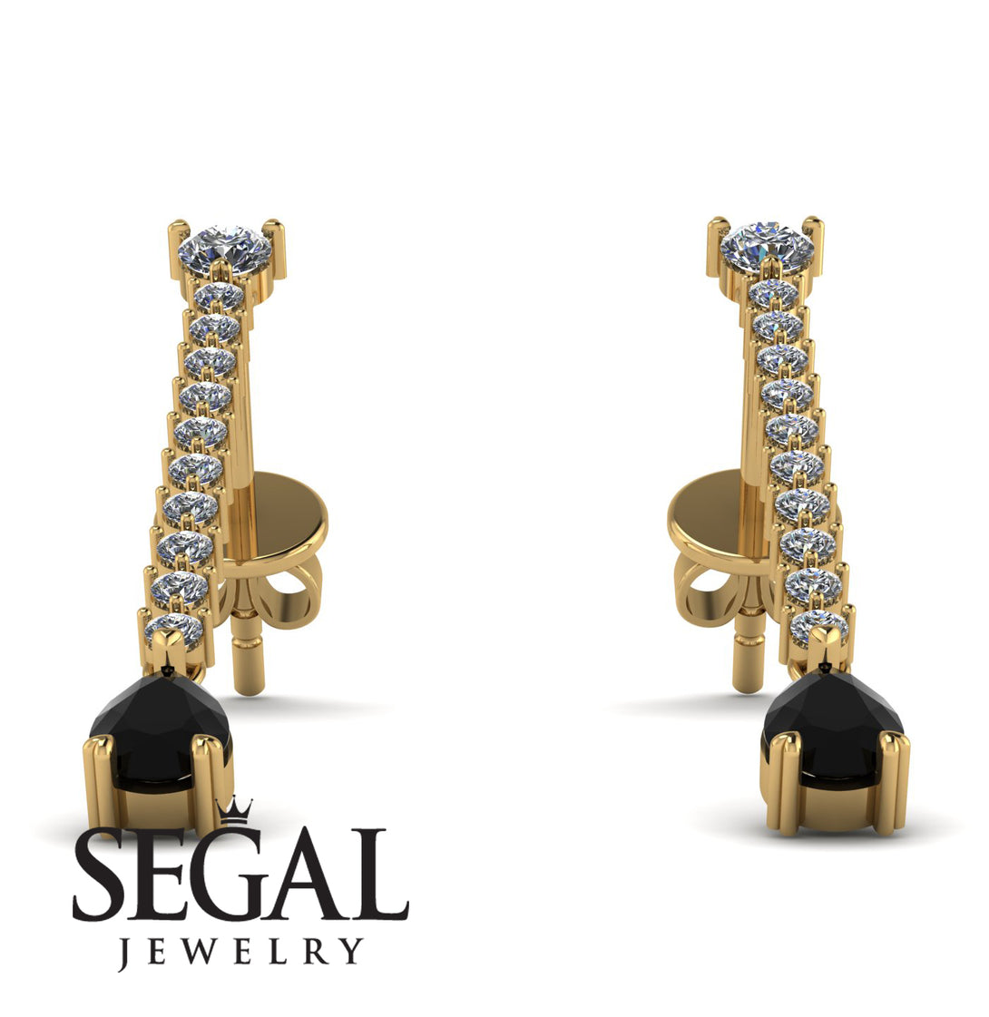 Hanging Oval Black Diamond Earrings - Tatiana No. 31