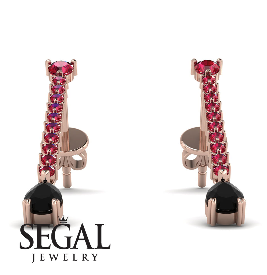 Hanging Oval Black Diamond Earrings - Tatiana No. 41